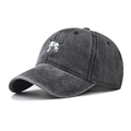 Vintage washed gray cotton baseball cap with white embroidered puppy animal design - Adjustable / Washed Black (Dog)