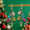 Orecchini pendenti natalizi con luci di cristallo colorate e ganci dorati per donna - Oro KC (Stile Luce a Vite)