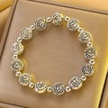 Silver beaded bracelet with rose flower relief beads on premium jewelry box - Silver Retro Rose Bracelet (X750)