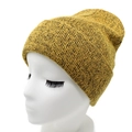 Women's warm rainbow knit beanie in yellow marl pattern with soft ribbed texture - Heathered Yellow (04)