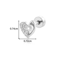 Silver heart stud earring with pearl and cubic zirconia, measuring 0.74cm by 0.72cm - Zircon Heart with Pearl (940-2#银) / Silver