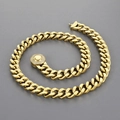 Cadena cubana de 11mm chapada en oro con piedras CNC brillantes para hombre - Pulsera 21cm / Dorado (Hebilla Iced Out)