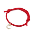 Red braided rope bracelet with gold crescent moon pendant featuring micro-pave crystals - Moon