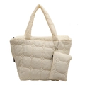 Elegante borsa tote trapuntata bianco crema con mini portamonete coordinato e catena - Bianco Sporco