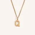 Polished 18k gold plated minimalist letter Q pendant necklace with curb chain for women - Gold Q