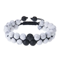 Adjustable double-layer bracelet with white turquoise and black volcanic lava beads - 8mm White Turquoise Bracelet
