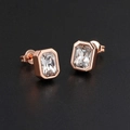Élégantes boucles d'oreilles géométriques en zircon or rose sur fond noir pour femmes - Plaqué Or Rose Zircone Blanche