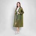 Reusable olive green EVA raincoat for adults featuring a hood and snap button closure - Drawstring / Army Green
