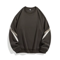 Sweat-shirt gris foncé col rond ample avec rayures contrastées sportives sur les manches - M / Café