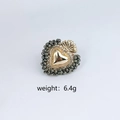 Bague élégante Sacré-Cœur avec cœur doré et bordure de perles gris métallique, poids 6,4g. - Or avec Perles d'Argent