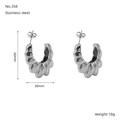 Chunky silver C-shape textured stainless steel earrings in U-style design for women - Steel Color Stainless Steel Croissant Style (ZXS358)