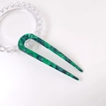 Minimalist U-shaped hair pin with elegant green marble textured finish for women - Green Marble