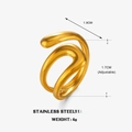 Polished gold adjustable stainless steel wavy ring with irregular geometric design - Gold