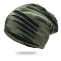 Distressed army green tie-dye beanie with ripped texture for outdoor skiing and sports - One Size / Light Green/Army Green