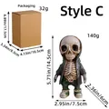 Halloween skeleton figurine in green hoodie with dimensions and packaging box display - Navy Blue Style C