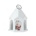 White house-shaped Christmas lantern with Santa Claus illustration and hanging ring - White Santa Claus