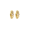 Elegant gold huggie earrings with three graduated clear zircons in a bezel setting - Gold (Three-Stone Huggie)