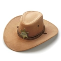 Chapeau de cowboy sheriff vintage marron clair avec texture suède et étoile dorée - Kaki