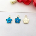 Three blue enamel flower charms with gold plating for DIY jewelry and necklaces - Small Flower (14799)