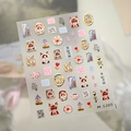 Kawaii cat nail art sticker M-1205 with vintage tea pot and gold foil edge details - Cat Illustration Gold Border Style (M-1205)