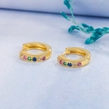 Minimalist 14K gold plated hoop earrings with multi-colored pavé crystals in gold - Gold Tone with Multicolored Zirconia