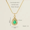 18K gold plated stainless steel necklace with green zircon teardrop pendant detail - Water Drop / Green