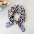Lightweight floral cotton linen scarf with purple and orange patterns in a knot - Purple Mosaic Floral-Green Frame