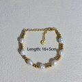 Golden stainless steel bead bracelet with natural freshwater pearls and lobster clasp - Baroque Pearl Splice Style 1 / Gold/White
