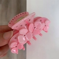 Detail of pink acetate flower hair claw clip with sparkling rhinestones decoration - Peach Red