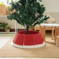 Foldable red woven Christmas tree collar with white faux fur trim decoration - Red Paper Rope Tree Collar (50*70*25CM)