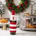 Christmas knitted wine bottle cover red white stripe holiday table decoration set gift - Knitted Letter I Wine Bottle Cover