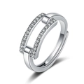 Anillo ajustable de plata de doble capa con una banda lisa y una fila de circonitas - Abierto Ajustable / Oro Blanco