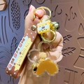 Creatieve melkthee sleutelhanger met bruine polsband en zwevende beer aan de binnenzijde - Olie-geïnfuseerde bubble tea - Sakura-stijl