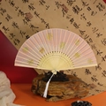 Pink silk folding fan with butterfly patterns and carved bamboo ribs for Hanfu - Eight Immortals Elegant