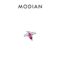 S925 sterling silver dinosaur stud earring with red oval crystal gemstone inlay - 925 Silver / Pterosaur Silver Color (RHE953S)