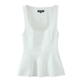 Haut blanc sans manches ajusté avec ourlet à volants et coupe slim pour femme - XS / Blanc