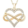 Golden heart and infinity pendant necklace with micro-set white cubic zirconia stones - Golden Xl-1
