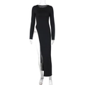 Detailed close-up of the high side slit design on a black long sleeve bodycon dress - S / Black