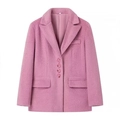 Pink mohair blend wool coat for women featuring a lapel collar and four button closure - S / Pink