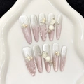 Uñas postizas cat eye degradado rosa y blanco con dijes de estrellas de mar y conchas - XS / Forma de Stiletto (2880)
