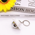Disco ball keychain with a mini white cowboy hat and silver mirrored finish - White Cowboy Hat / 3cm Mirror Ball