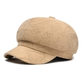 Beige Schiebermütze aus Wildlederimitat mit stilvollen geometrischen Ziernähten - M (56-58cm) / Khaki