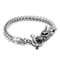 Titanstahl Drachenkopf Armband für Herren mit Blattanhänger an einer klassischen Panzerkette - 24cm / Silber (24cm)