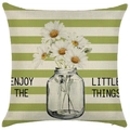 Linen blend square pillow cover with daisy pattern and Enjoy The Little Things text - 18x18 Inch / Enjoy The Little Things Daisy (LYD399-2)