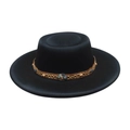 Vintage black felt jazz hat with gold woven band and blue gemstone ethnic accents - One Size / Black (Crushed Gems)
