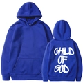 Blue long sleeve hoodie for men with white Child of God print on back - S / Blue