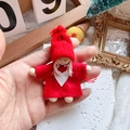 Handmade wooden girl doll ornament with red felt dress and heart detail for Christmas - Red Felt White Heart Knit Hat Doll (A7)