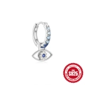 925 Sterling Silber Creolen mit Böses Auge Anhänger und blauen sowie weißen Zirkonia - Böses Auge / Weißgold