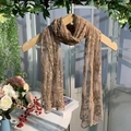 Forest style sweet brown lace scarf with floral embroidery hanging on a wooden hanger - 3028 Embroidery Lace Style / Khaki