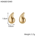 Detailed view of gold teardrop earrings measuring 1.6cm by 0.9cm and weighing 5.7g - Gold Polished Teardrop Style (HE46801DW0)
